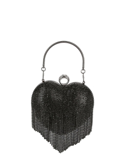 Rhinestone Heart Fringe Evening Bag LGZ072 BLACK